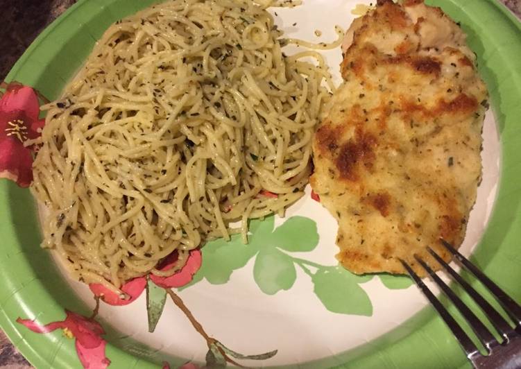 Simple Way to Prepare Super Quick Homemade Parmesan Crusted Chicken with Garlic Herb Noodles