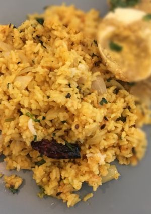 A picture of Phodnicha Bhaat (masala rice).