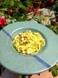 Saffron Spaghetti with Salmon Trout and Zucchini