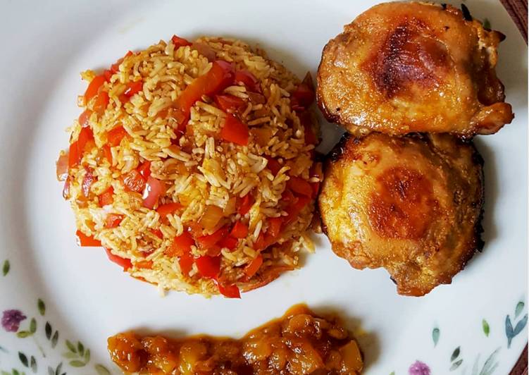 Recipe of Favorite Fried Rice with Honey Mustard Chicken and Spicy Mango Chutney