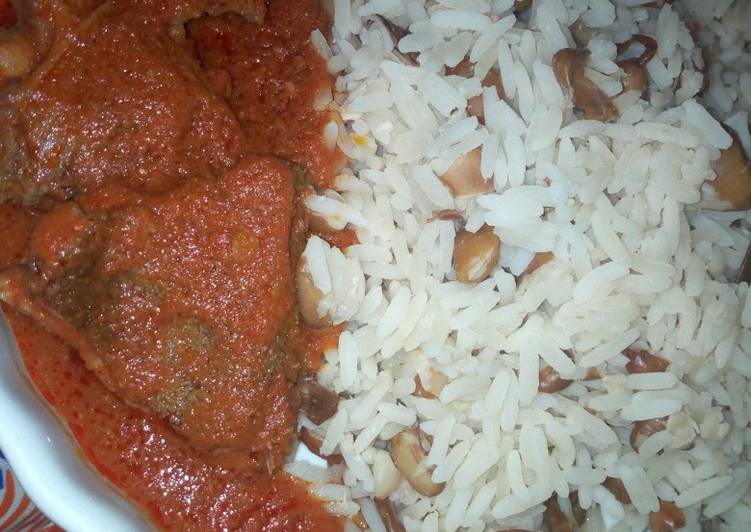 Rice and beans with beef stew