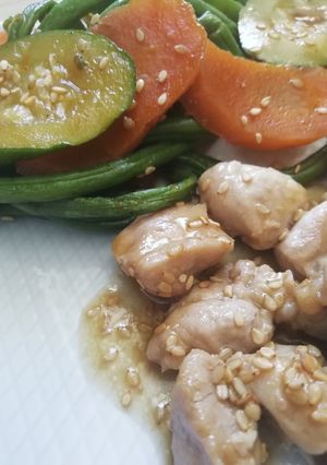 Une photo de Pluma de porc et sa poêlée de légumes