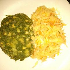 A picture of Mukimo served with cabbage.