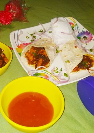 A picture of Chilli Paneer roll.