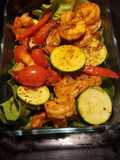 Shrimp zucchini on a bed of romaine lettuce