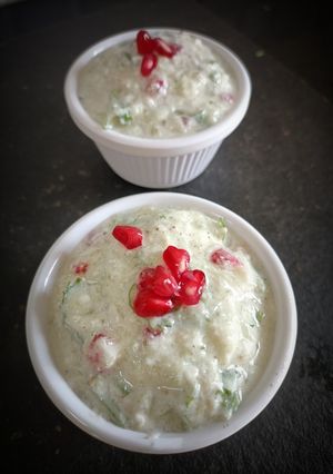 A picture of Pomegranate cucumber raita.