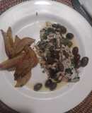 Cefalo in padella con olive e capperi