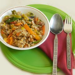 A picture of Bulgur wheat with veggies- Middle Eastern Breakfast.