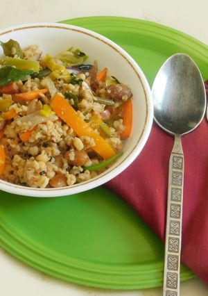 A picture of Bulgur wheat with veggies- Middle Eastern Breakfast.