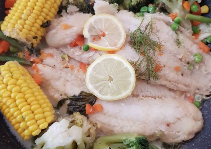 Recipe of Ultimate My Garlic lemon,fennel fish dish &amp; Veg. 😀