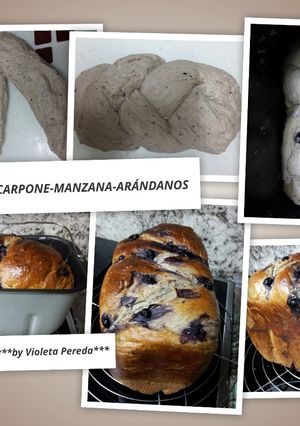 Foto principal de Brioche de queso mascarpone con manzana y arándanos (en panificadora)
