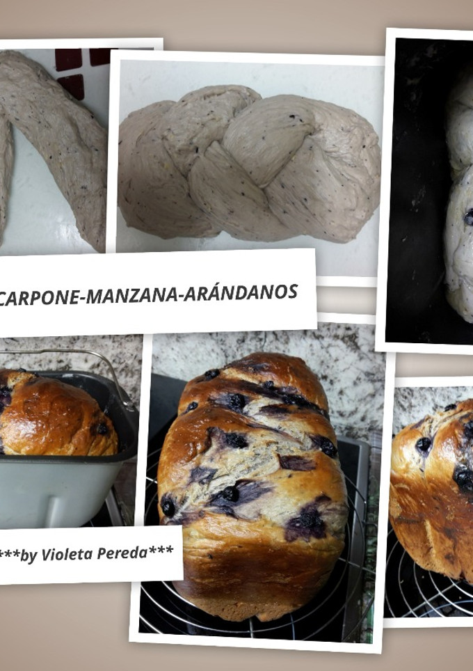 Una foto de Brioche de queso mascarpone con manzana y arándanos (en panificadora)