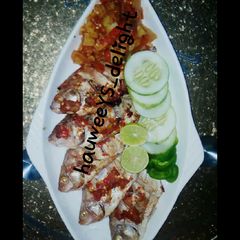 Grilled fish and sauce A picture of Grilled fish and sauce.