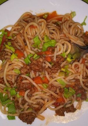 Una foto de Cabello de Ángel con Picadillo de Res
