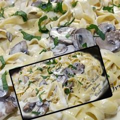 A picture of 🍄🍝🍗Chicken and Mushroom Alfredo Pasta🍄🍝🍗.