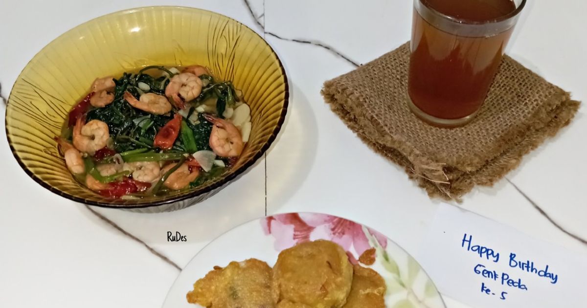 Set Menu Sederhana: Tumis Kangkung Udang, Perkedel Kentang dan Wedang Teh Jeruk Nipis