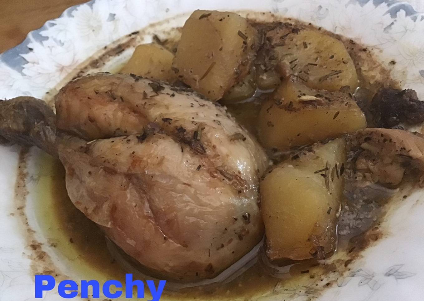 Pollo asado con hierbas maceradas con raspadura de limón