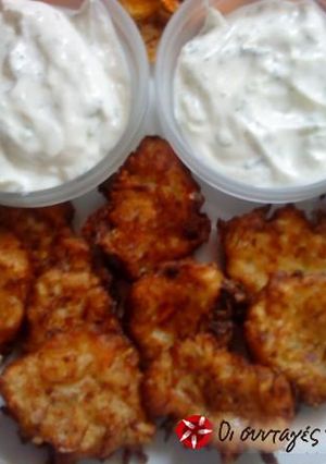 A picture of Zucchini fritters with feta cheese.
