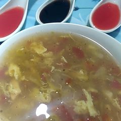 A picture of Corn and vegetable soup made by sumaira jabee.