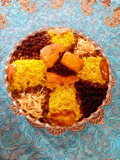 عکسی از دستور رشته پلو با مرغ زعفرانی