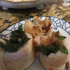 A picture of Chicken tender rolls (shiso leaves + umeboshi).