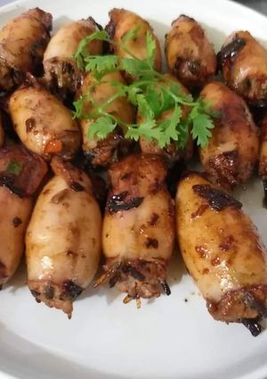 Hình của món Mực dồn thịt chiên.