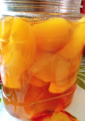 Hình của món Đào ngâm trà đào hạt chia.