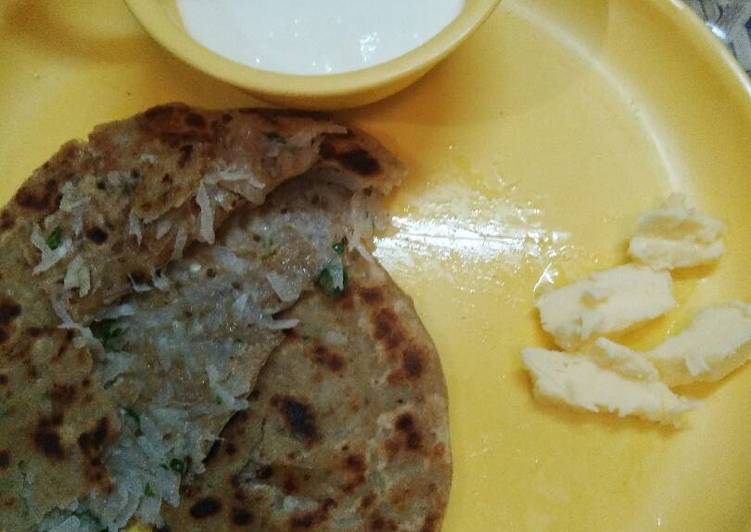 Recipe of Quick Muli de parathe with batter and dahi Cooking Basics for Beginners