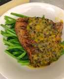 Cá điêu hồng chiên sốt chanh dây + cải bó xôi