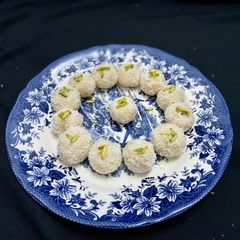 A picture of Instant coconut ladoo with condensed milk.