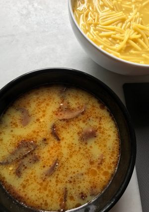 A picture of Noodle and Mushroom Soup in 10 Minutes.
