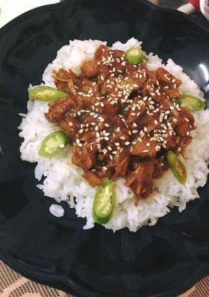 A picture of Rice with fried sesame masala chips #MyRiceDishContest.
