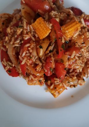 A picture of Mexican style rice.