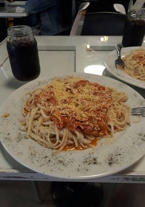 Una foto de Pasta salsa matricciana
