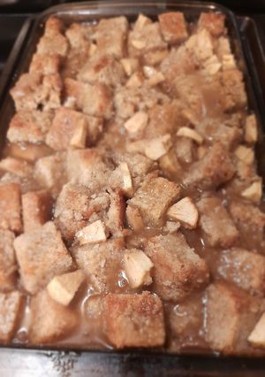 A picture of Caramel Applie Pie Bread Pudding.