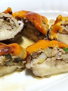 氣炸鍋料理-起司肉末香菇 的食譜成品照片
