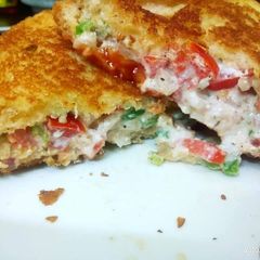 A picture of Hung curd mix veg cheezy sandwich.