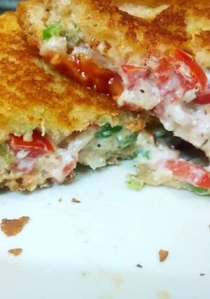 A picture of Hung curd mix veg cheezy sandwich.