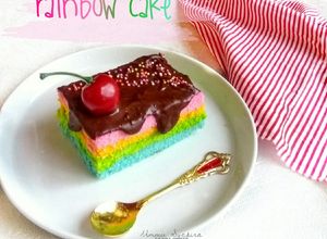 Foto resep Cake enak gak musti mahal!Rainbow Cake Ekonomis Topping Ganache