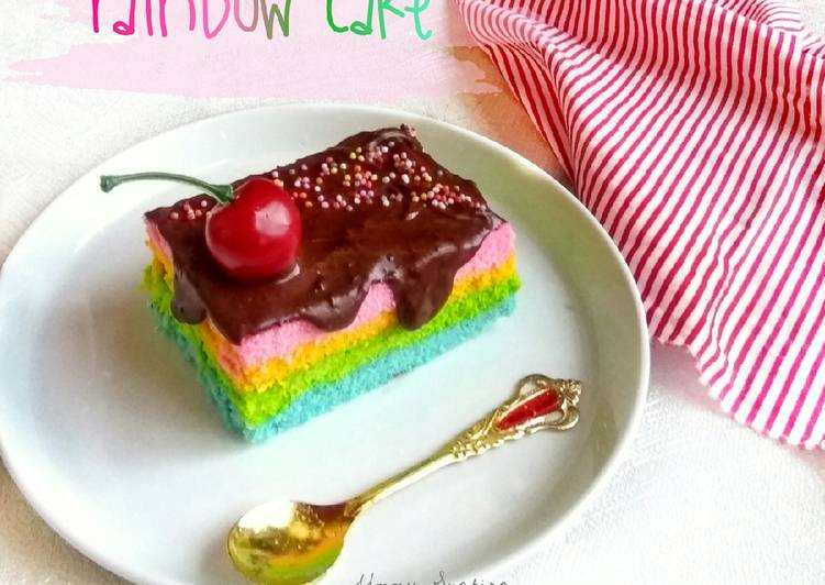 Resep Cake enak gak musti mahal!Rainbow Cake Ekonomis Topping Ganache Anti Gagal