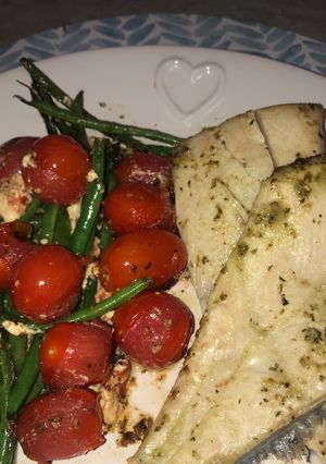 A picture of Pan fried angelfish and vegetables.