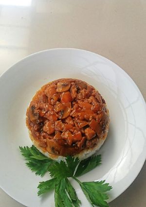 Foto resep Nasi tim ayam jamur ala"