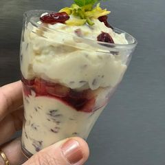A picture of Cranberry shrikhand trifle { Valentine Dessert }.