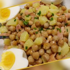 A picture of Warm potato, chickpea and salmon salad.