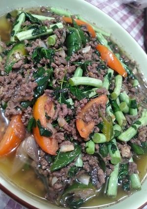 Foto resep Tumis Daging Cincang Buncis Daun Kelor