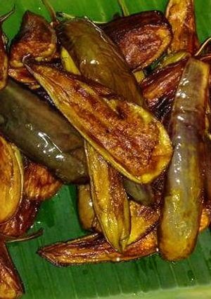 A picture of Fried Brinjal or Begun Bhaja in Bengali Style.
