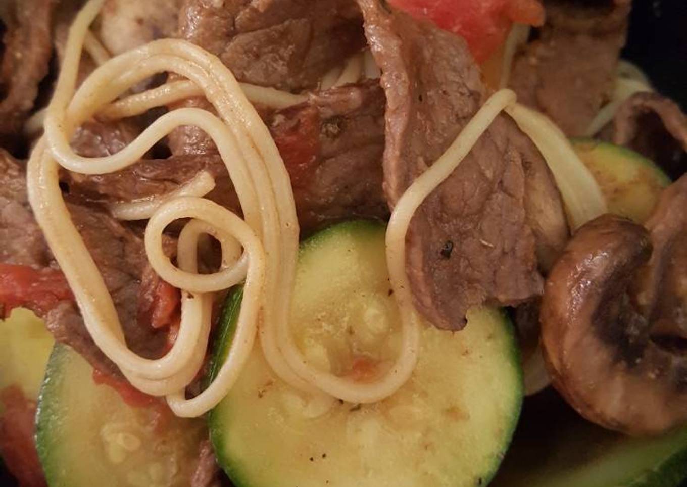 Angel Hair Pasta with Beef & Veggies
