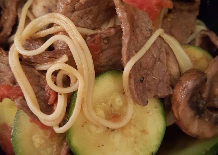 Angel Hair Pasta with Beef & Veggies