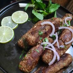 Mutton Kebab with leftover meat and rice A picture of Mutton Kebab with leftover meat and rice.