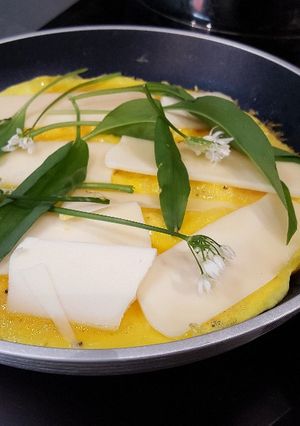 A picture of Wild garlic and goat's cheese omelette.